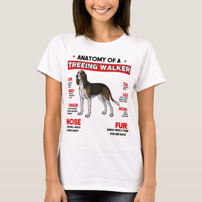 Anatomy of a Treeing Walker Coonhound Dog T Shirt (Front)