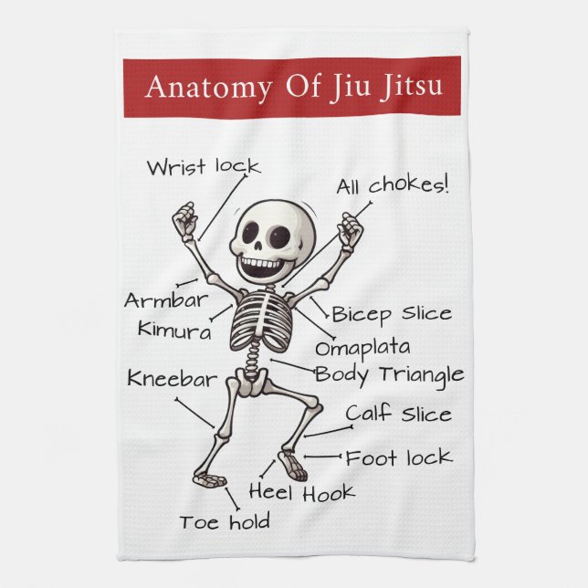 Anatomy Of Jiu Jitsu BJJ Skeleton Submission Guide Kitchen Towel (Vertical)