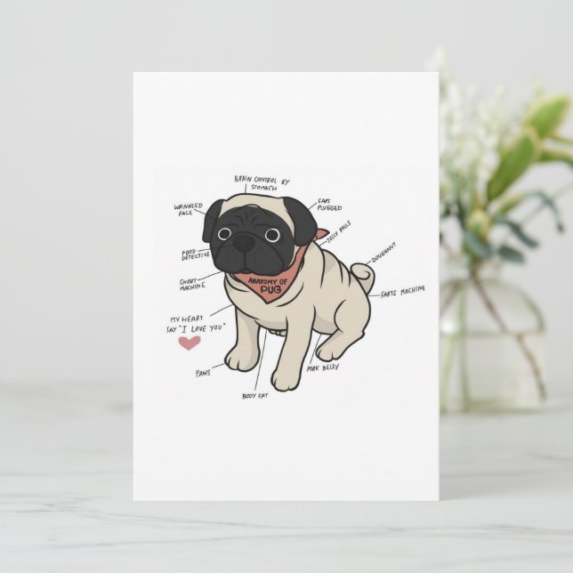 Anatomy Of Pug Dog Chart Holiday Card (Standing Front)