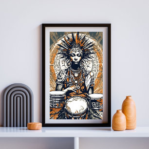 Ancestral Beat – Calm Drummer in Tribal Grace II Poster