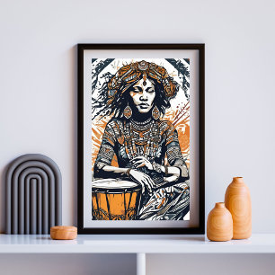 Ancestral Beat – Calm Drummer in Tribal Grace III Poster