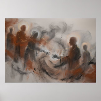 Ancestral Spirit Figures Charcoal Gold Poster