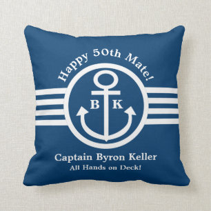 Anchor 50th Birthday Nautical Theme Throw Pillow