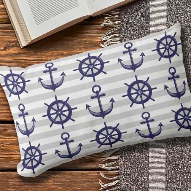 Anchor and Boat Helm Wheel Nautical Outdoor Lumbar Pillow (Creator Uploaded)