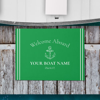 Anchor and Boat Name Kelly Green Nautical Doormat