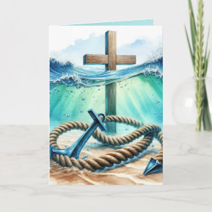 Anchor and Cross In Ocean Waves Thinking of You Card