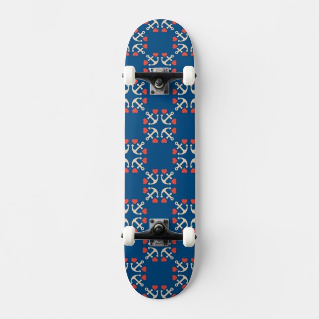 Anchor And Heart Pattern Skateboard (Front)