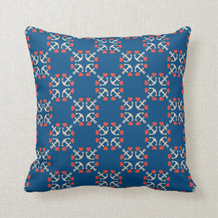 Anchor And Heart Pattern Throw Pillow