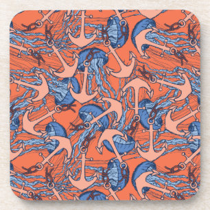 Anchor And Jellyfish Pattern Coaster