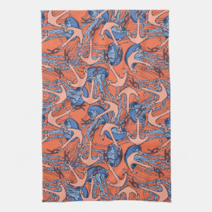 Anchor And Jellyfish Pattern Kitchen Towel