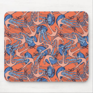 Anchor And Jellyfish Pattern Mouse Pad