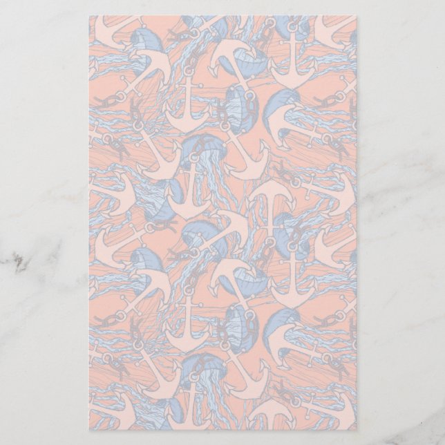 Anchor And Jellyfish Pattern Stationery (Front)