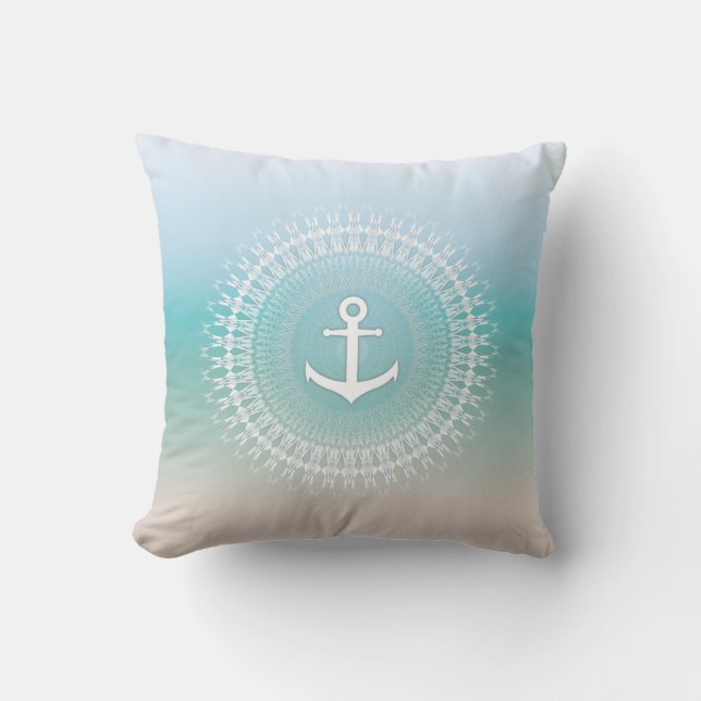 Anchor And Mandala Maritim Modern Throw Pillow (Front)