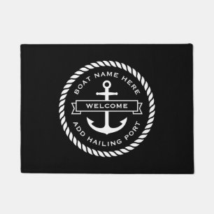 Anchor and rope boat name hailing port welcome doormat