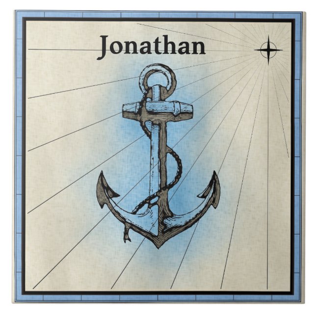 Anchor and Rope with a Map Design, Nautical Tile (Front)