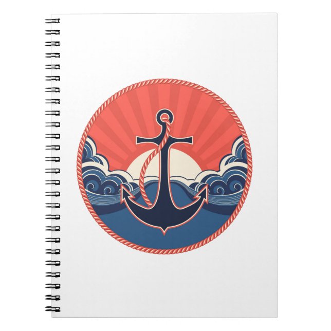 Anchor And Sea Wave Pattern Notebook (Front)