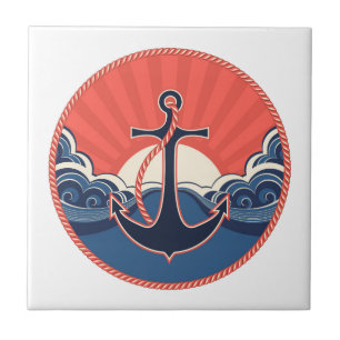 Anchor And Sea Wave Pattern Tile