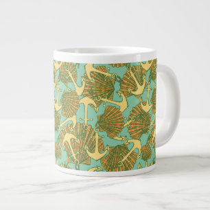 Anchor And Shells In Vintage Style Pattern Large Coffee Mug