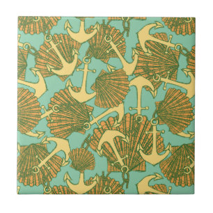 Anchor And Shells In Vintage Style Pattern Tile