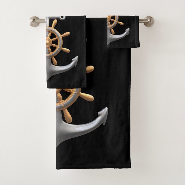 Anchor and Ship's Wheel  Bath Towel Set (Insitu)