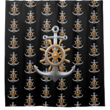 Anchor and Ship's Wheel Shower Curtain