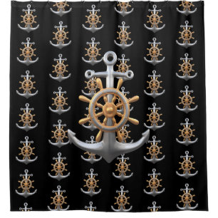 Anchor and Ship's Wheel Shower Curtain