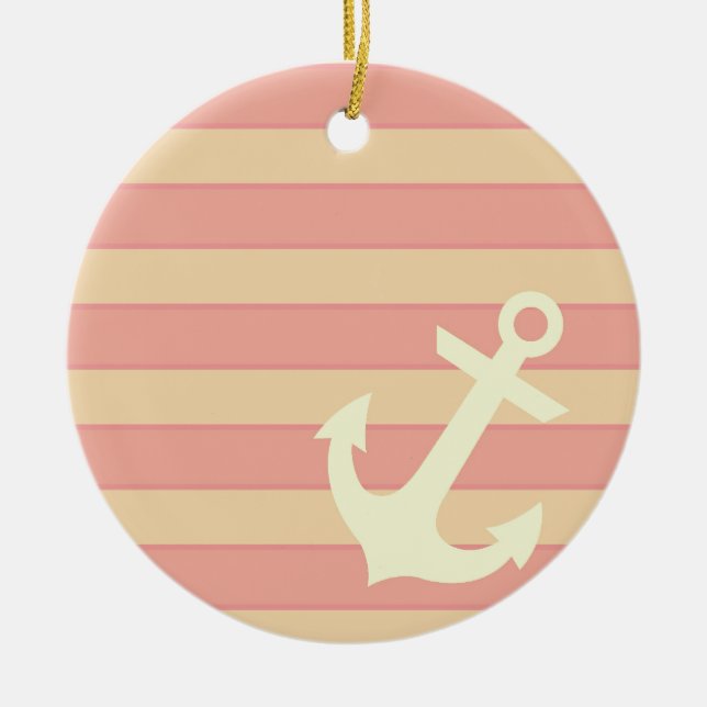 Anchor and Stripes Ceramic Ornament (Front)