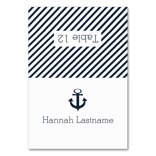 Anchor and Stripes Nautical Seating Card (Front)