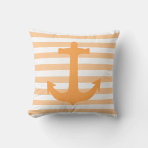 Anchor and Stripes Peach nautical Theme Throw Pillow