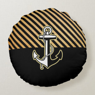 Anchor And Stripes Round Pillow