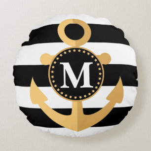 Anchor and Stripes Round Pillow