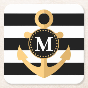 Anchor and Stripes Square Paper Coaster