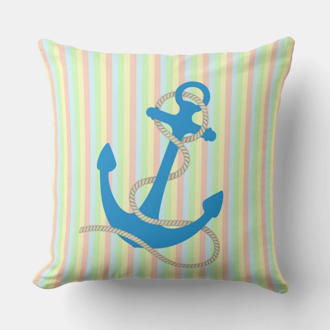 Anchor and Stripes Throw Pillow (Front)