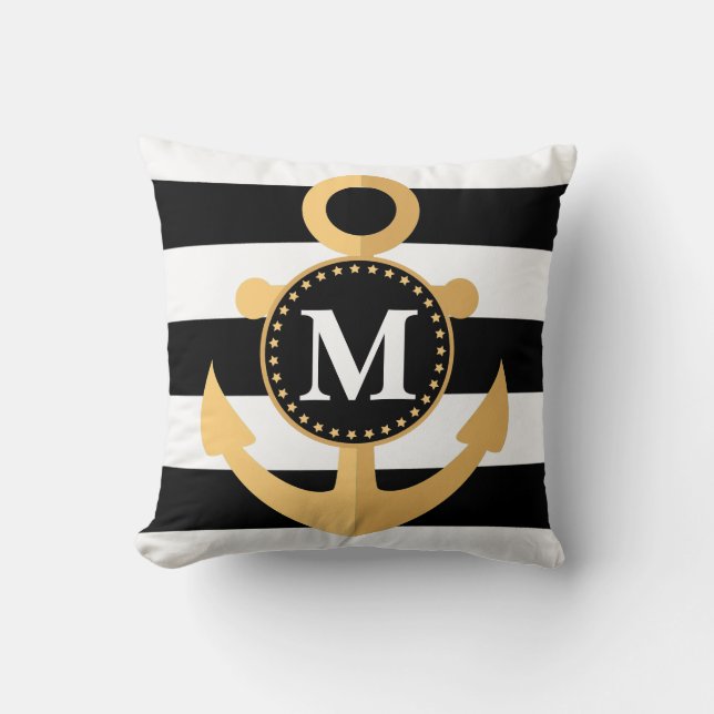 Anchor and Stripes Throw Pillow (Front)