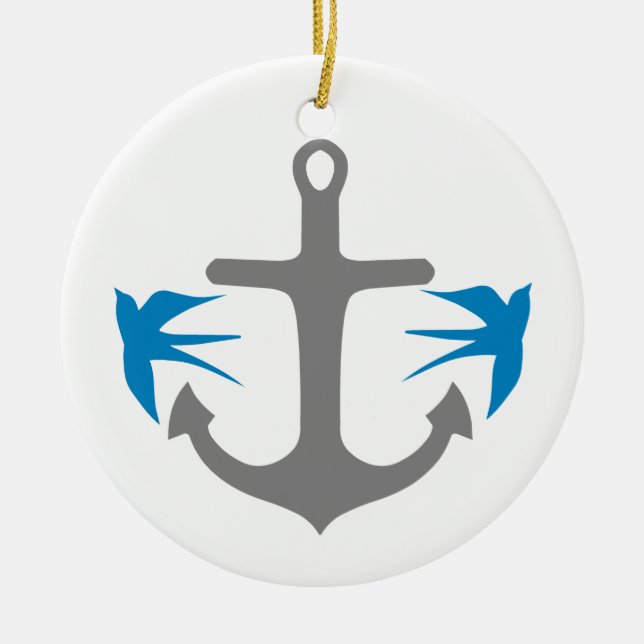 Anchor and Swallows Ceramic Ornament (Front)