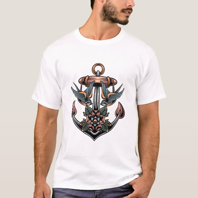 Anchor and Swallows tattoo design   T-Shirt (Front)
