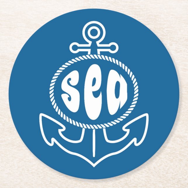 Anchor And The Sea Round Paper Coaster (Front)