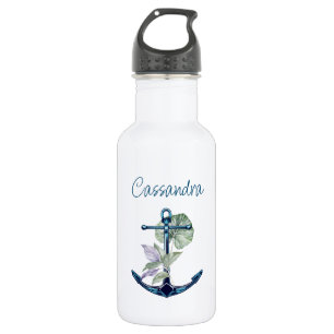 Anchor and Tropical Plants Sea Life Personalized 532 Ml Water Bottle