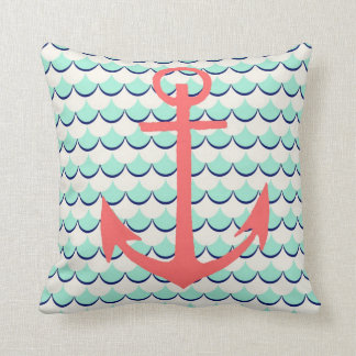 Anchor and Waves Throw Pillow