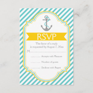 Anchor aqua, yellow nautical wedding RSVP