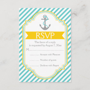Anchor aqua, yellow nautical wedding RSVP Card