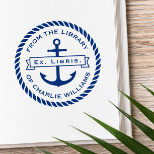 Anchor banner rope border name ex libris bookplate rubber stamp