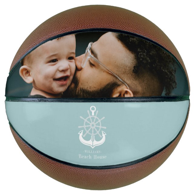 Anchor Beach House Family Name Teal Basketball (Front)
