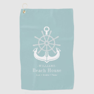 Anchor Beach House Family Name Teal Golf Towel