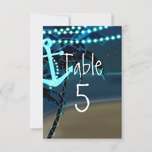 Anchor Beach Palm Tree Wedding Table Number Card (Front)