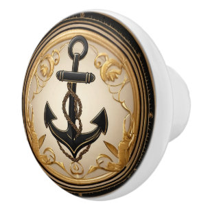 Anchor Black and Gold Nautical Cabinet Cupboard  Ceramic Knob