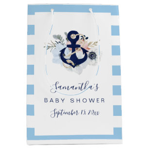 Anchor Blue Beach Nautical Floral Baby Shower Medium Gift Bag