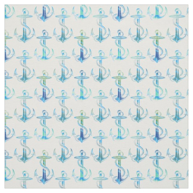 Anchor Blue Green White Fabric (Swatch)