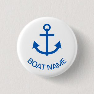 Anchor Blue Personalized Your Boat Name 1 Inch Round Button