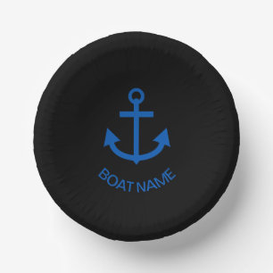 Anchor Blue Personalized Your Boat Name Black Paper Plate